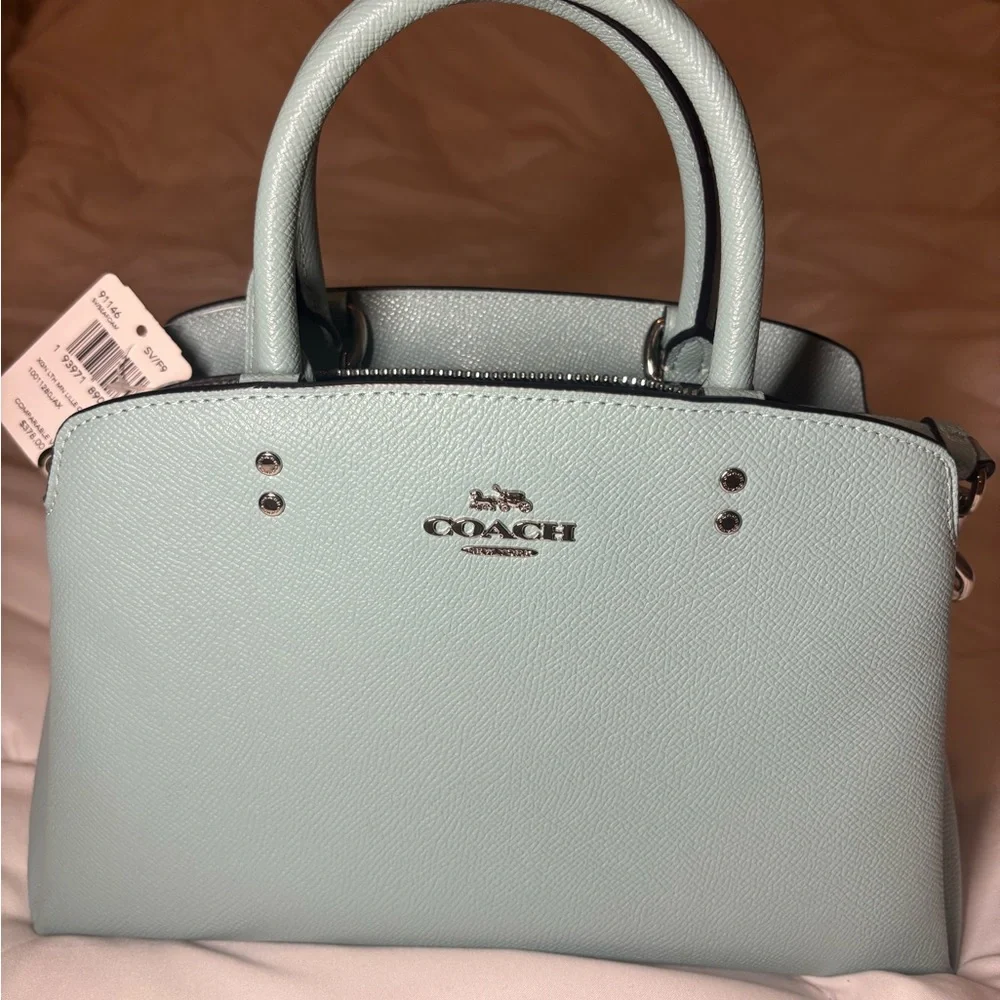 COACH Light Blue Leather Satchel with Silver Hardware